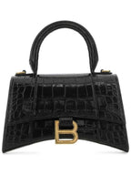 Balenciaga Hourglass Crocodile Embossed Leather XS Tote Bag Black