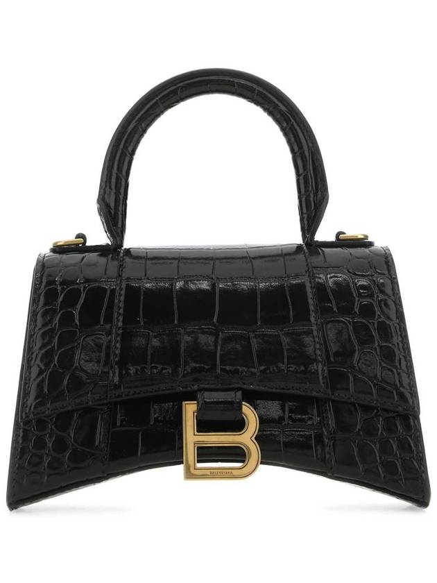 Balenciaga Hourglass Crocodile Embossed Leather XS Tote Bag Black