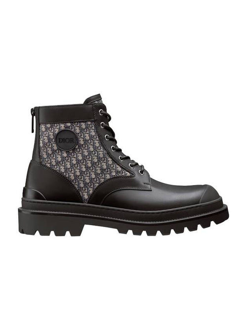 Explorer Oblique Jacquard Smooth Calfskin Ankle Boots Beige Black Dior