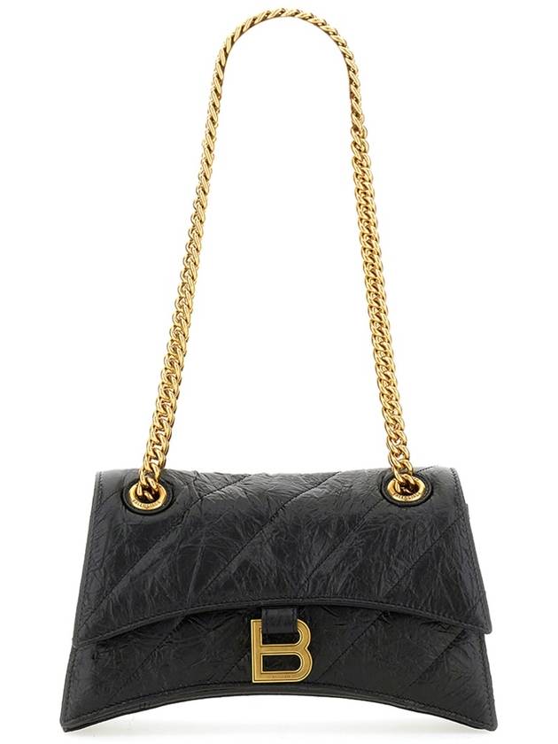 Balenciaga Women's Crush Logo Gold Chain Small Shoulder Bag Black