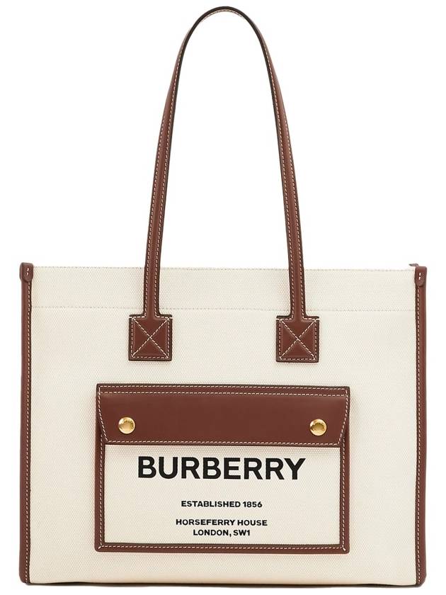 Burberry Freya Small Canvas Leather Tote Bag Natural Tan