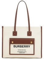 Burberry Freya Small Canvas Leather Tote Bag Natural Tan