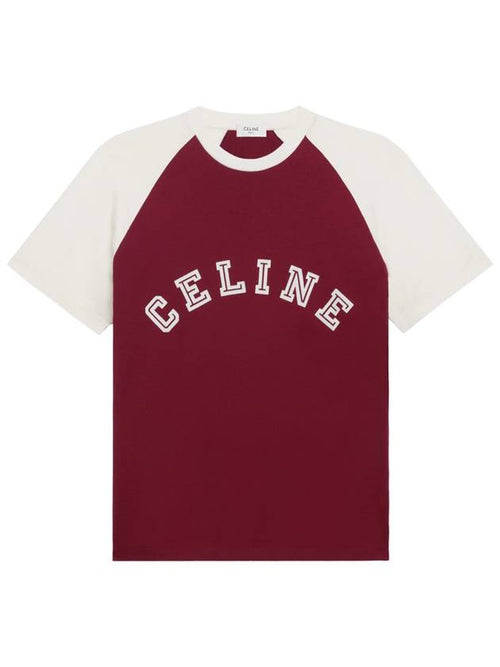 CELINE Flocking Loose Short Sleeve T-Shirt White Vintage Burgundy