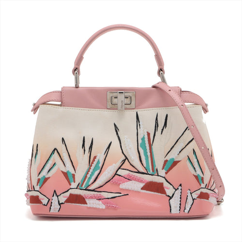 Fendi Mini Peekaboo Canvas × Leather 2WAY Handbags Pink 8BN244