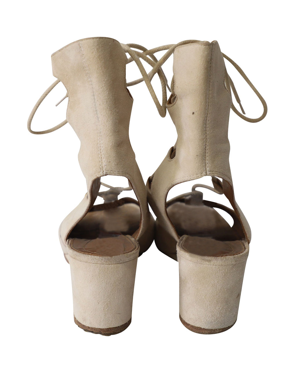 Chloe Foster Lace-Up Wedge Sandals in Nude Suede