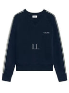 CELINE Embroidered Logo Cotton Fleece Cashmere Sweatshirt Navy