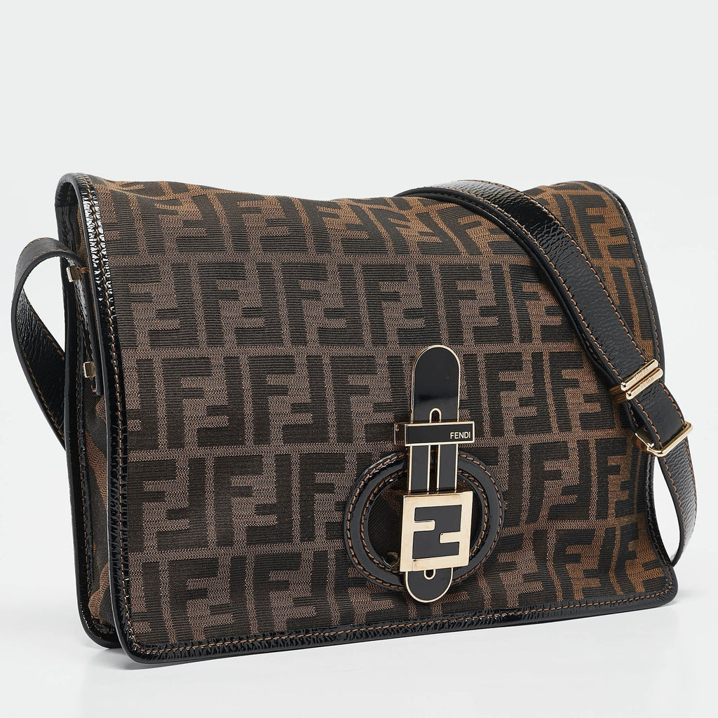 Fendi Zucca Canvas And Patent Leather Mama Flap Shoulder Bag
