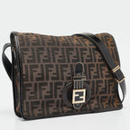 Fendi Zucca Canvas And Patent Leather Mama Flap Shoulder Bag