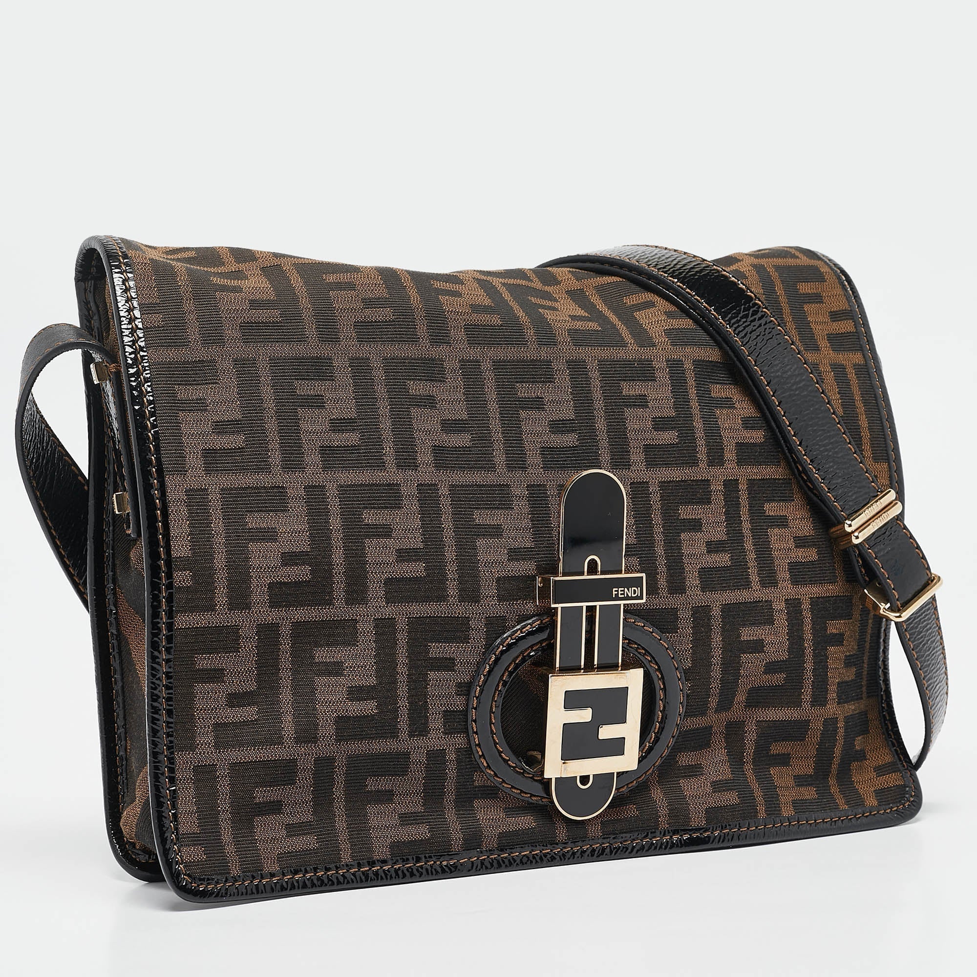 Fendi Zucca Canvas And Patent Leather Mama Flap Shoulder Bag