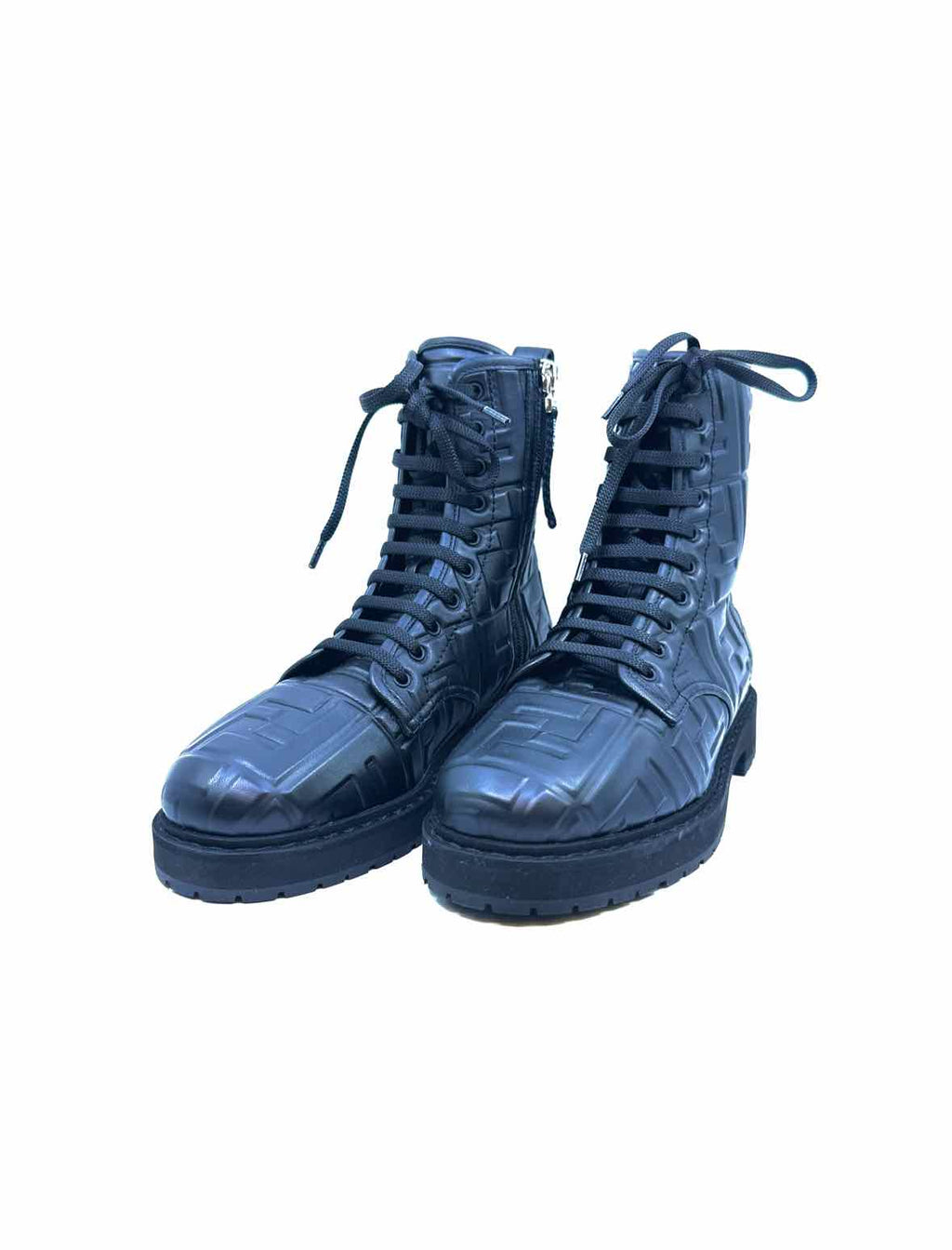 FENDI Combat Size 6 Black Leather Monogram Ankle Boot