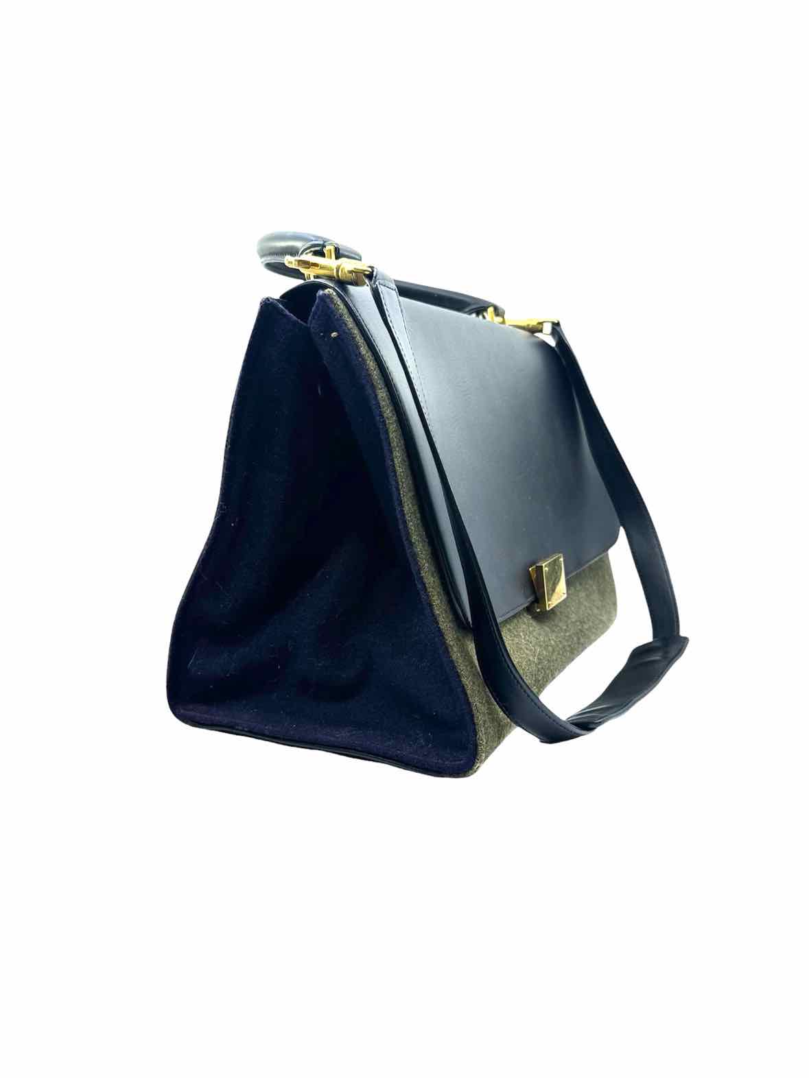 CELINE Black & Grey Wool Leather Handbag