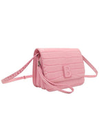 Balenciaga Pink crocodile embossed calfskin B small shoulder bag