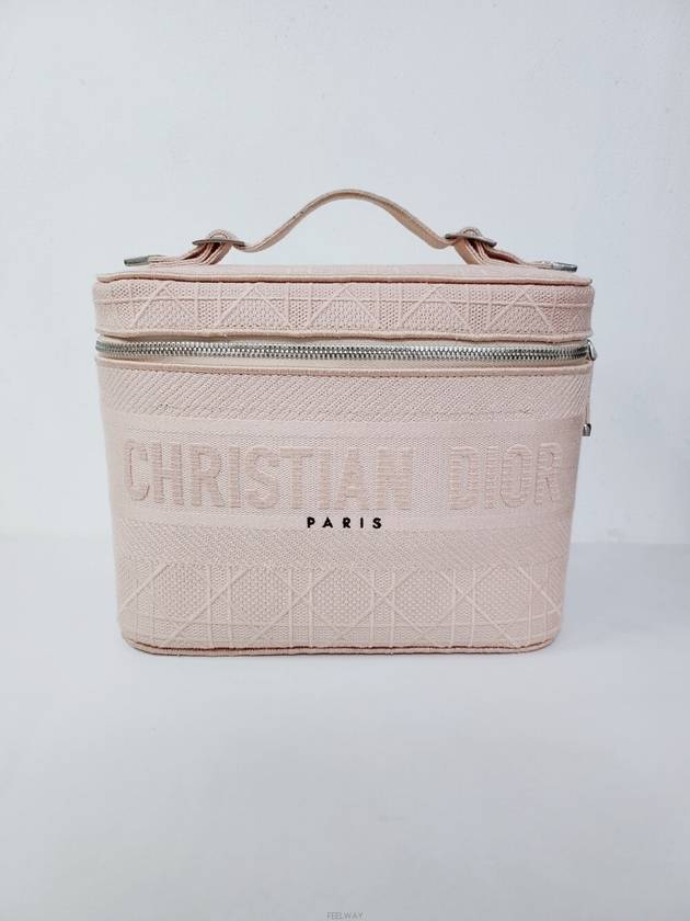 Used luxury goods DHLUX Travel Vanity pink Cannage embroidery tote bag Dior