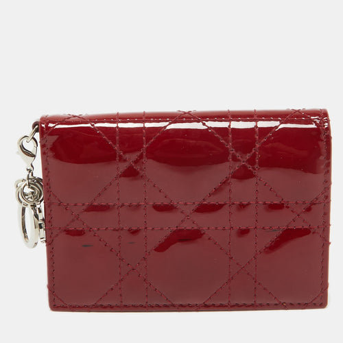 Dior Red Cannage Patent Leather Lady Flap Card Holder