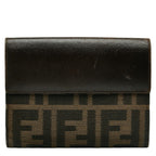 Fendi Zucca Double Fold Wallet Brown Canvas Leather  Fendi