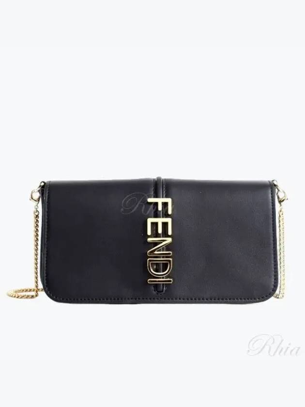 Fendi Graphy Chain Leather Long Wallet Black