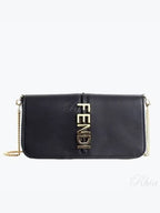 Fendi Graphy Chain Leather Long Wallet Black