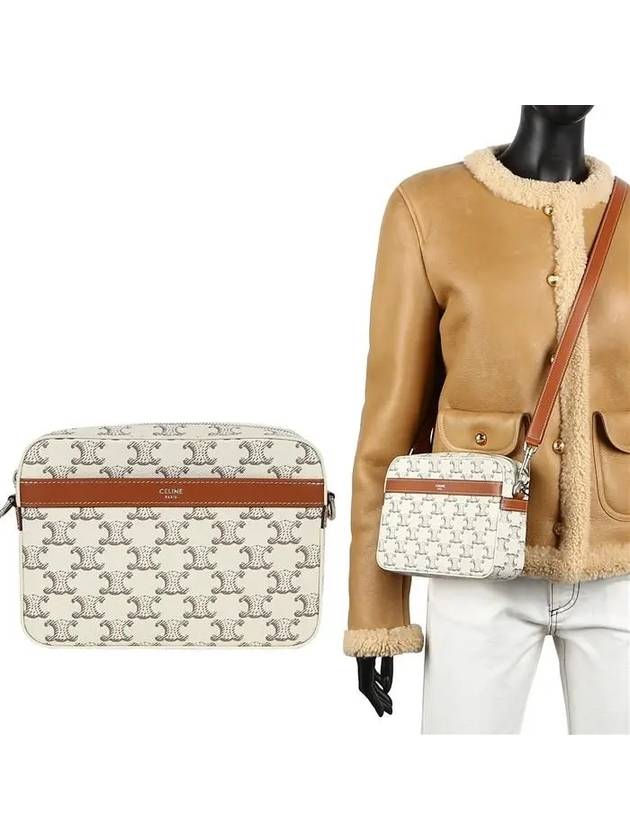 CELINE Triomphe Canvas Calfskin Small Messenger Cross Bag Ecru