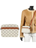 CELINE Triomphe Canvas Calfskin Small Messenger Cross Bag Ecru