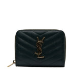 Saint Laurent Zip Wallet in Grain Calf Leather Green GUE403723