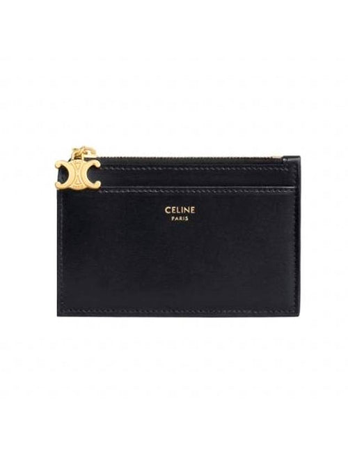 CELINE Shiny Calfskin Triope Zipper Card Wallet Black 10M083FRJ 38NO