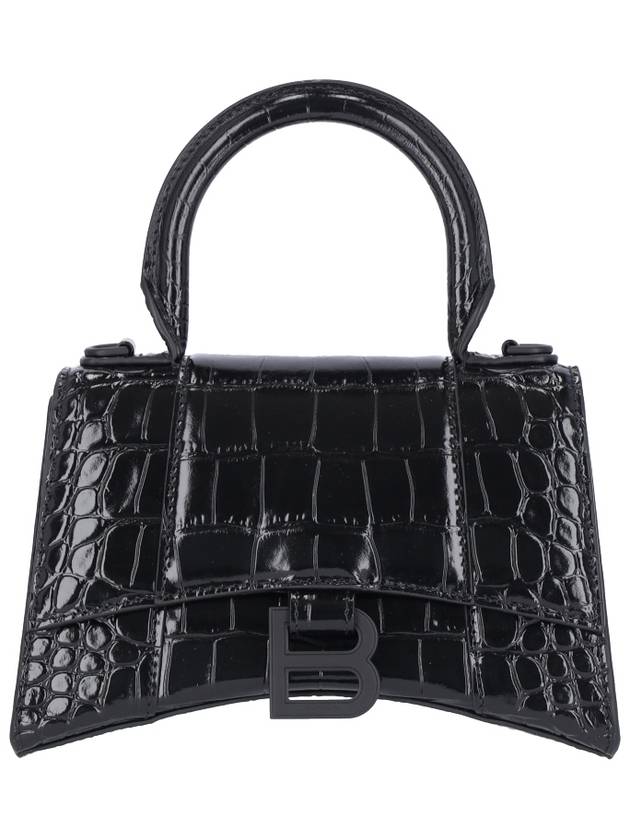 Balenciaga Hourglass Crocodile Embossed Cross Bag Black