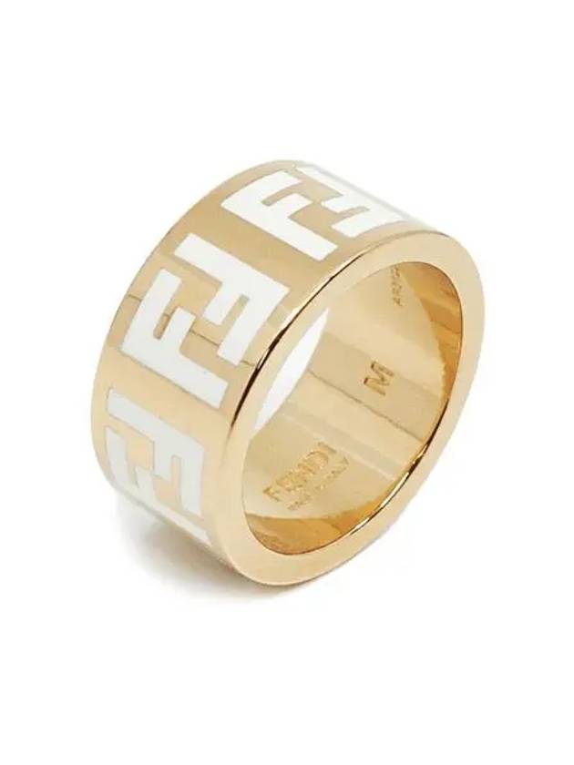 Fendi Forever FF White Enamel Ring Gold