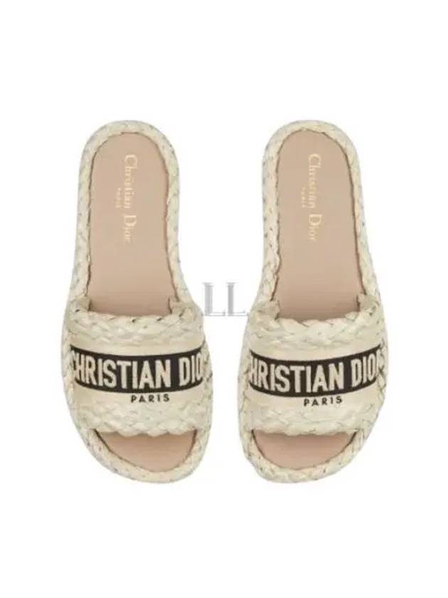 Women's Dway Embroidered Cotton Raffia Slippers Beige Dior