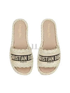 Women's Dway Embroidered Cotton Raffia Slippers Beige Dior