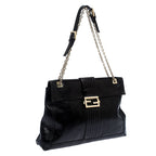 Fendi Black Leather Maxi Baguette Flap Shoulder Bag