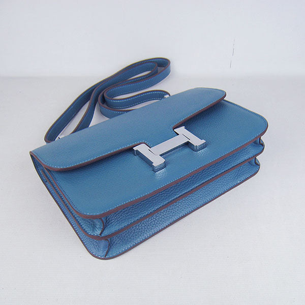 Hermes calf Leather Message Bag H020 blue silver