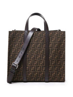 Fendi FF Jacquard Fabric Shopper Tote Bag Brown