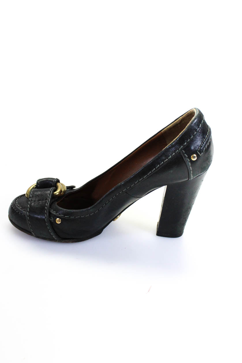 Chloe Womens Leather Double D Ring High Block Heel Pumps Black
