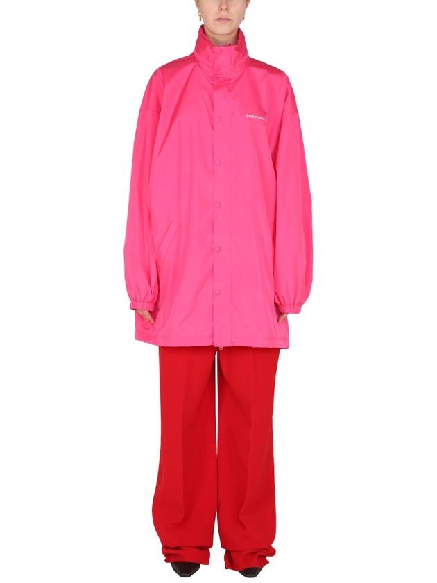 Balenciaga logo oversized taffeta raincoat pink