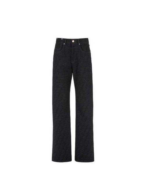 Fendi Jacquard Logo Monogram Cotton Straight Pants Dark Blue