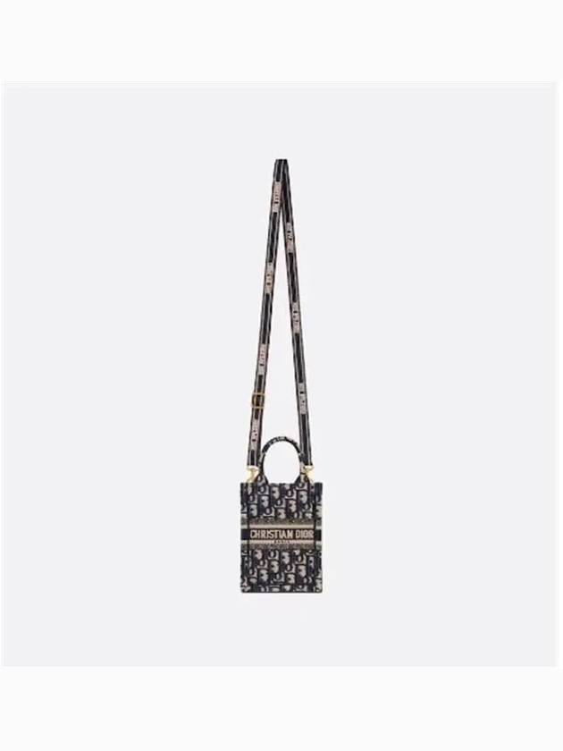 Oblique Embroidery Mini Book Phone Tote Bag Blue Dior