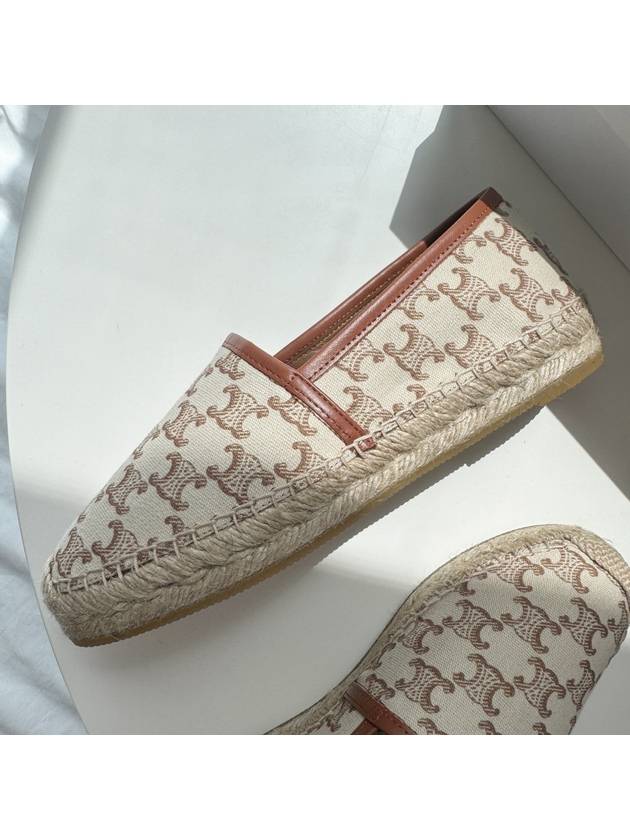CELINE Signature Triomphe Canvas Calfskin Flat Espadrille Ecru