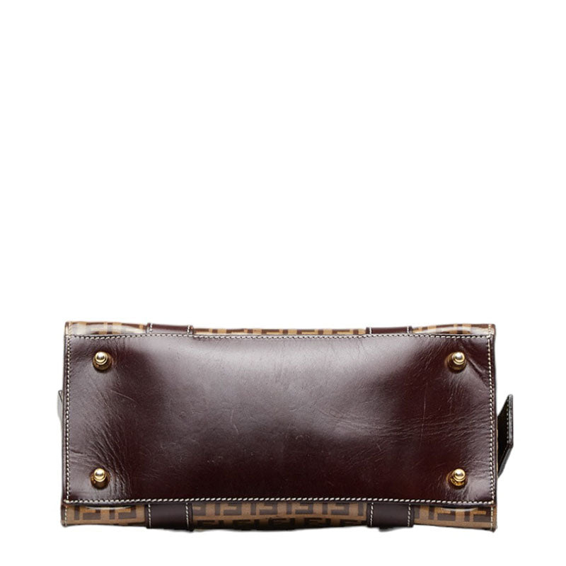 FENDI Zucca Handbag Beige Brown PVC Leather Ladies