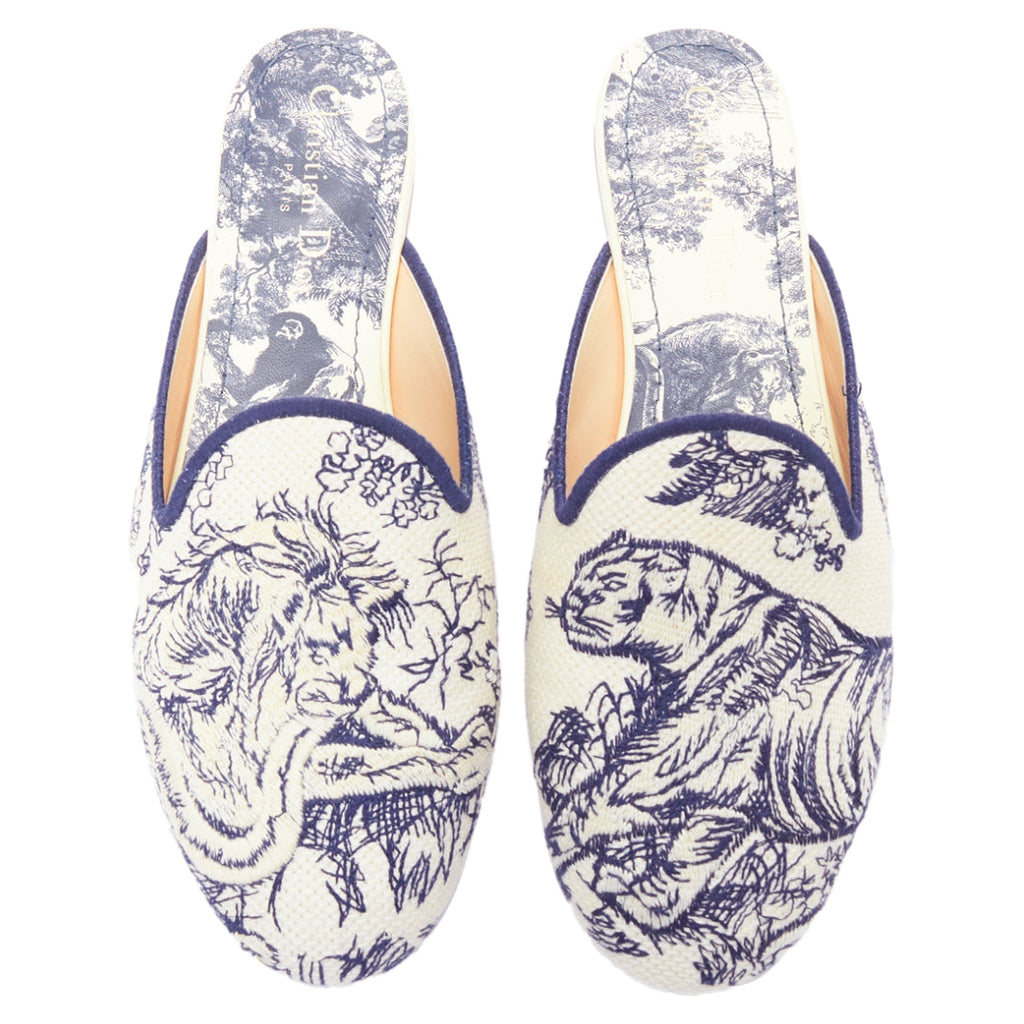 Christian Dior Toile De Jouy Print Canvas Mule Flats