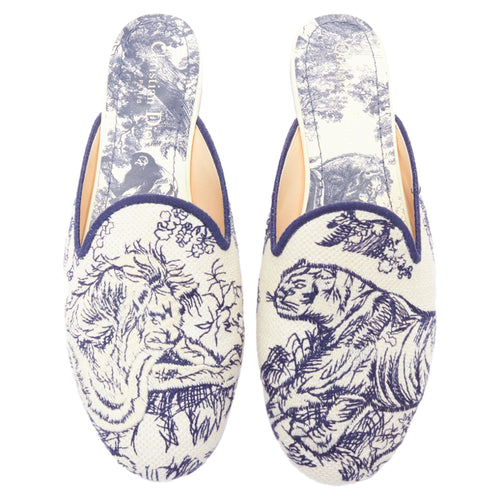 Christian Dior Toile De Jouy Print Canvas Mule Flats