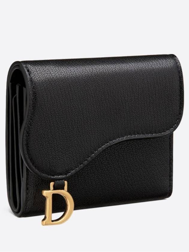 Saddle Lotus Goatskin Half Wallet Black Dior