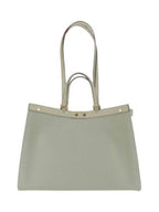 Fendi Logo Pattern Medium Canvas Tote Bag Green