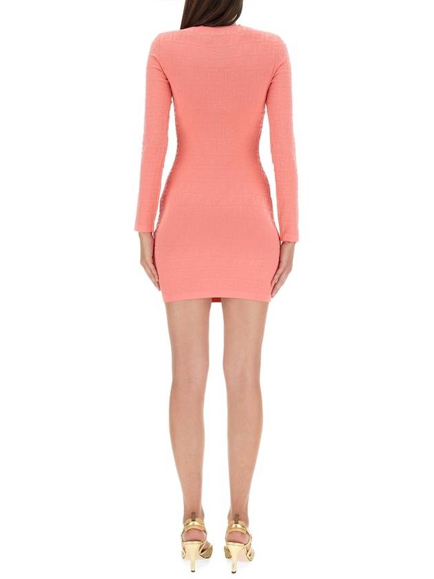 Fendi FF motif round neck knit short dress pink