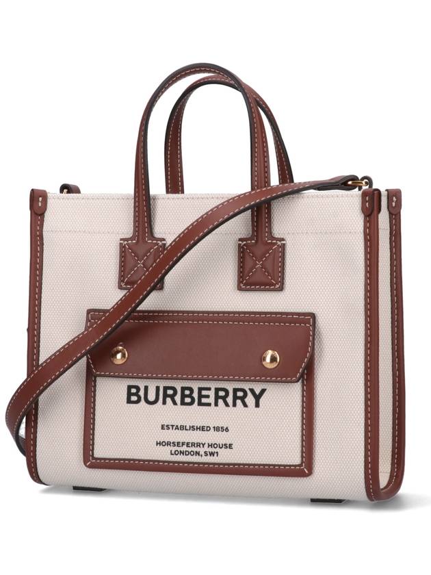 Burberry Mini Two-Tone Canvas and Leather Freya Tote Bag Natural Tan