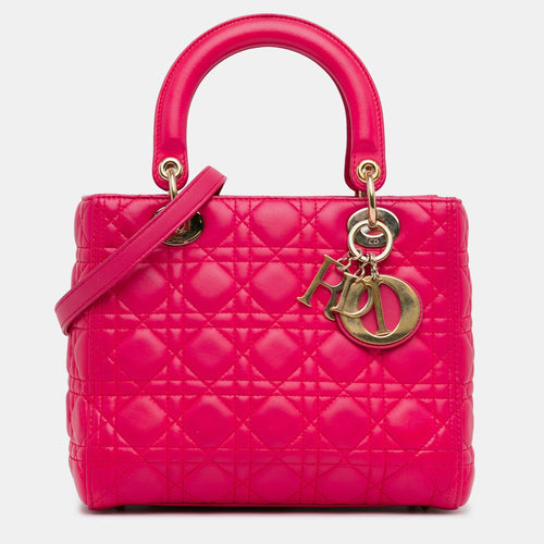Dior Pink Lambskin Leather Medium Cannage Lady Tote Bag