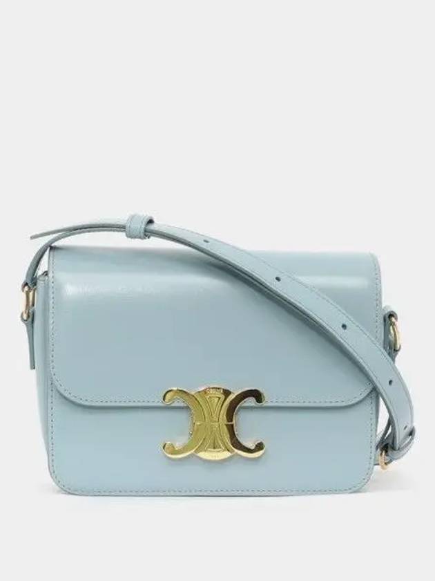 CELINE Teen Triomphe Shiny Calfskin Cross Bag California Blue