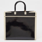Fendi Black/off White Canvas And Patent Leather Medium Sunshine Shopper Tote
