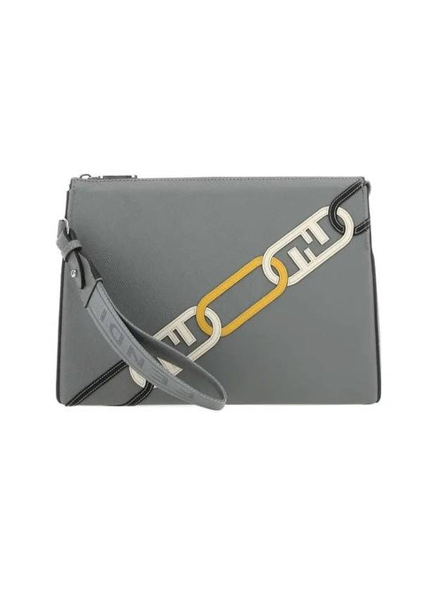 Fendi Men's O Lock FF Chain Print Clutch Bag Grey