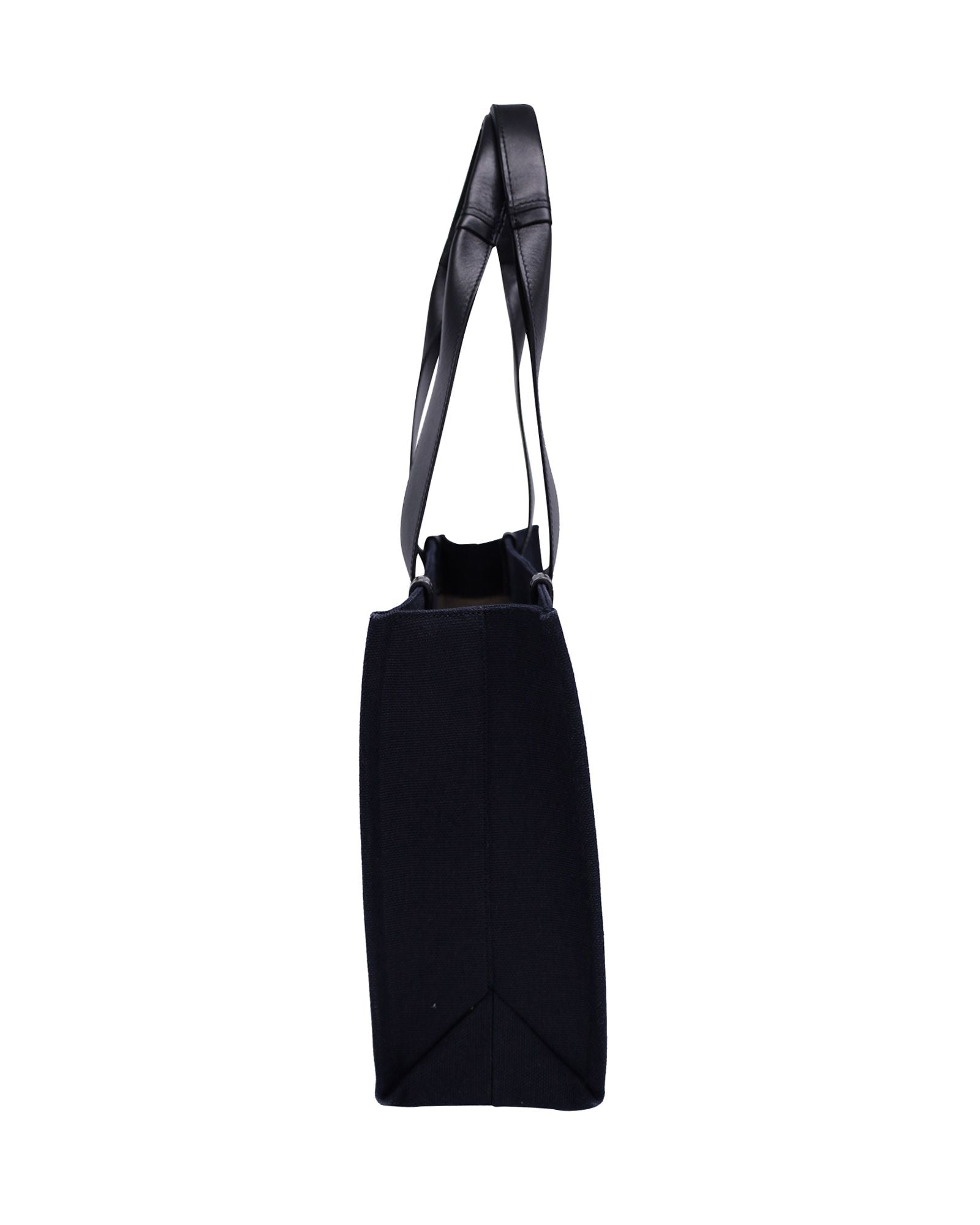 Chloe Medium Woody Tote in Blue Canvas and Black Calfskin Leather