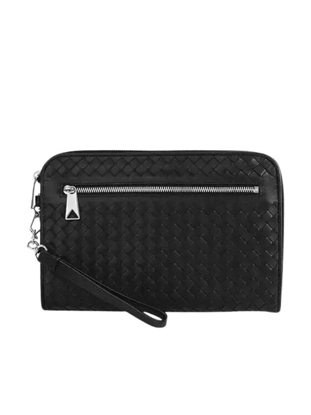 Bottega Veneta Intrecciato Documents Zipper Clutch Bag Black